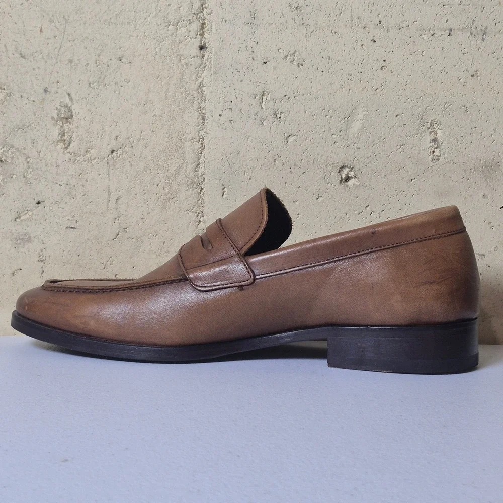 To Boot New York Adam Derrick Mens 7.5 Brown Leather Penny Loafers Made in Italy